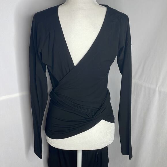 Bobi black Los Angeles black jogger jumpsuit. Unique wrap top - Picture 4 of 8